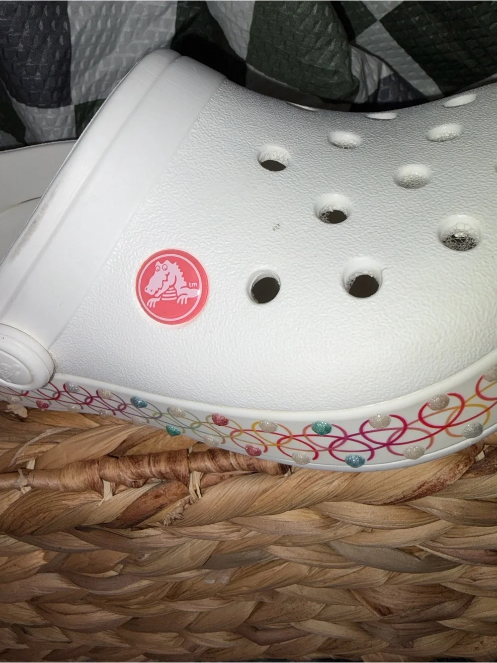 CROCS Kids White Clog with Multicolor Floral Trim